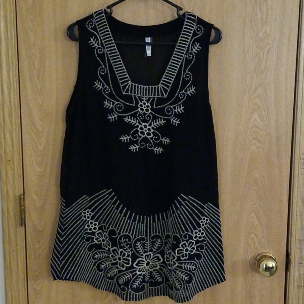 Black embroidered sheer tunic